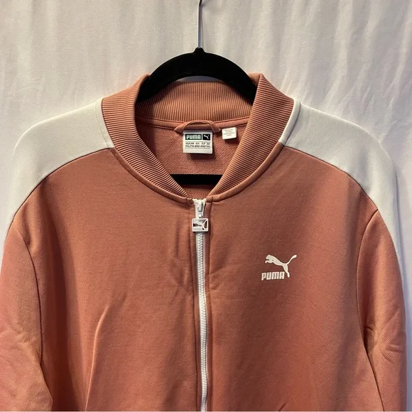 Puma Mens Pink/White Track Jacket XXL Long Sleeve Pocket Zip Athletic Sporty - Picture 6 of 14